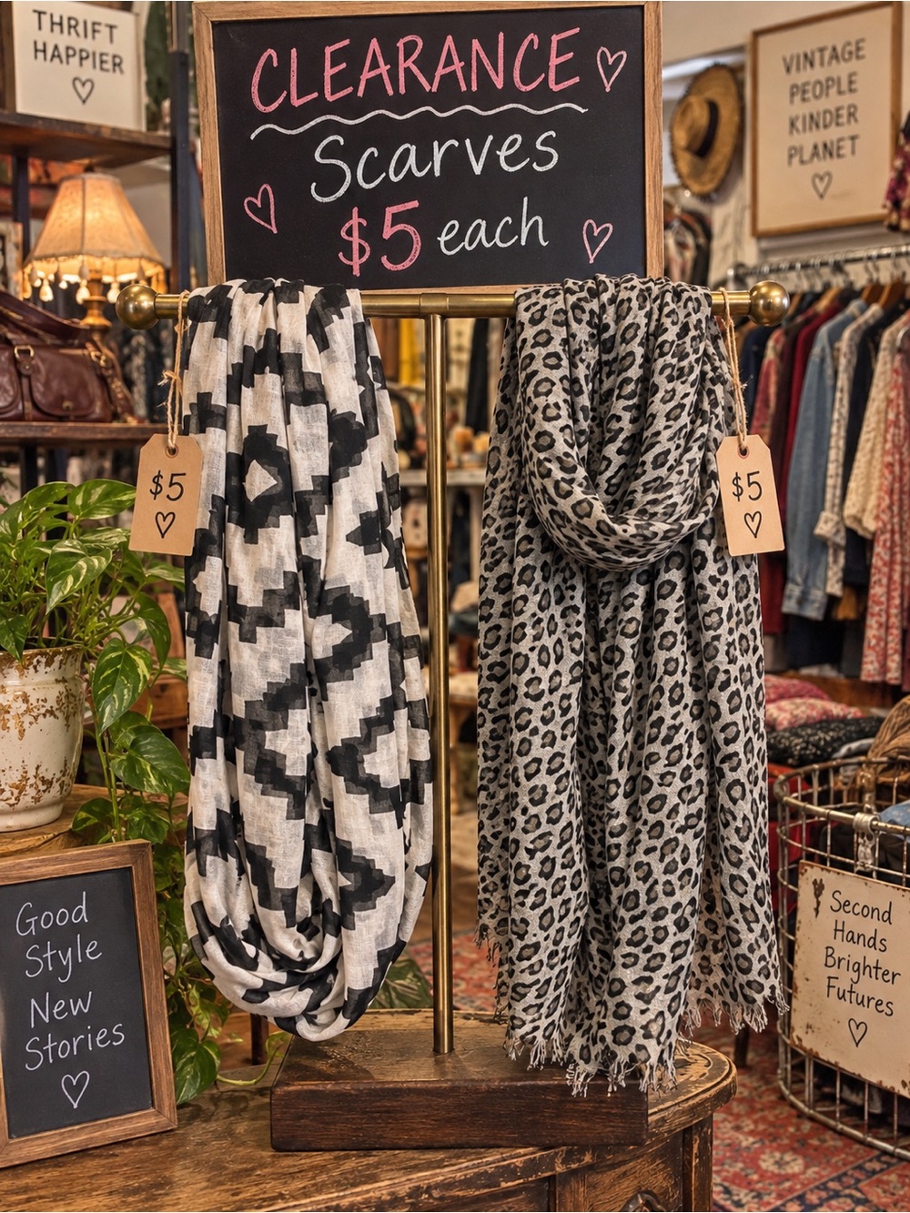 Bundle Neutral Geometric & Leopard Print Scarves - Black, White and Gray